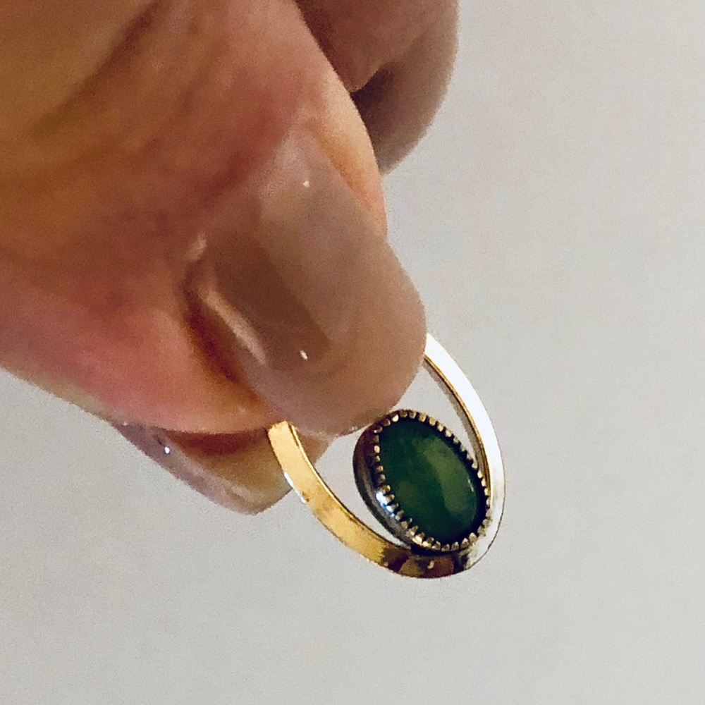 Gold Hoop Earrings with Green Stone - Picture 4 of 7